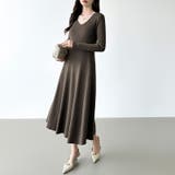 フレアニットワンピース フレアワンピース Vネックワンピース | COCOMOMO | 詳細画像12 