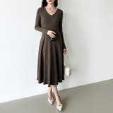 フレアニットワンピース フレアワンピース Vネックワンピース | COCOMOMO | 詳細画像13 