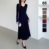 ネイビー | フレアニットワンピース フレアワンピース Vネックワンピース | COCOMOMO