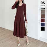 ワイン | フレアニットワンピース フレアワンピース Vネックワンピース | COCOMOMO
