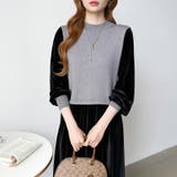 ベロアワンピース ドッキングワンピース オフィスカジュアル | COCOMOMO | 詳細画像10 