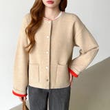 裏配色カーディガン 配色カーディガン ニットカーディガン | COCOMOMO | 詳細画像24 