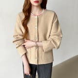 裏配色カーディガン 配色カーディガン ニットカーディガン | COCOMOMO | 詳細画像32 