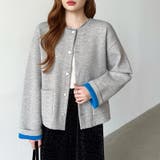 裏配色カーディガン 配色カーディガン ニットカーディガン | COCOMOMO | 詳細画像35 