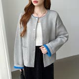 裏配色カーディガン 配色カーディガン ニットカーディガン | COCOMOMO | 詳細画像47 