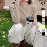 杢ベージュ | チラ見えレースで上品に。レースニット レイヤード風 ニット | COCOMOMO