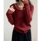 裏起毛ラメレースニット レースニット リブニット | COCOMOMO | 詳細画像6