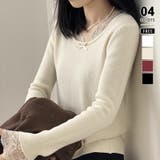 ベージュ | 裏起毛ラメレースニット レースニット リブニット | COCOMOMO