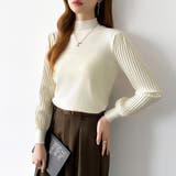 プリーツスリーブニット ボリューム袖ニット ハイネック | COCOMOMO | 詳細画像7 