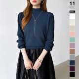 ダークブルー | プリーツスリーブニット ボリューム袖ニット ハイネック | COCOMOMO