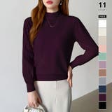 ダークパープル | プリーツスリーブニット ボリューム袖ニット ハイネック | COCOMOMO