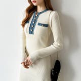 デニム切り替えニットワンピース デニムドッキング ワンピース | COCOMOMO | 詳細画像36 