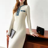 デニム切り替えニットワンピース デニムドッキング ワンピース | COCOMOMO | 詳細画像39 