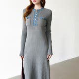 デニム切り替えニットワンピース デニムドッキング ワンピース | COCOMOMO | 詳細画像19 