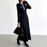 デニム切り替えニットワンピース デニムドッキング ワンピース | COCOMOMO | 詳細画像25 