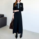 デニム切り替えニットワンピース デニムドッキング ワンピース | COCOMOMO | 詳細画像32 