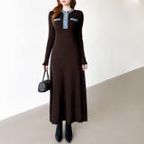 デニム切り替えニットワンピース デニムドッキング ワンピース | COCOMOMO | 詳細画像5 