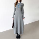 デニム切り替えニットワンピース デニムドッキング ワンピース | COCOMOMO | 詳細画像12 