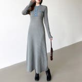 デニム切り替えニットワンピース デニムドッキング ワンピース | COCOMOMO | 詳細画像13 