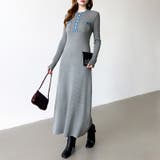 デニム切り替えニットワンピース デニムドッキング ワンピース | COCOMOMO | 詳細画像16 