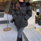 ブラック | ファーフード付き中綿ダウンジャケット 中綿ジャケット アウター | COCOMOMO