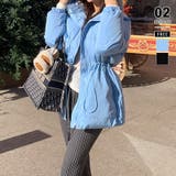 ブルー | ファーフード付き中綿ダウンジャケット 中綿ジャケット アウター | COCOMOMO