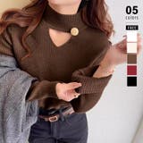 ブラウン | 裏起毛カットアウトニット リブニット 裏起毛 | COCOMOMO