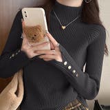 レイヤードにも使いやすいハイネックニット 袖ボタンニット リブニット | COCOMOMO | 詳細画像13