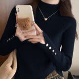 レイヤードにも使いやすいハイネックニット 袖ボタンニット リブニット | COCOMOMO | 詳細画像15