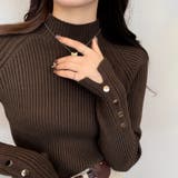 レイヤードにも使いやすいハイネックニット 袖ボタンニット リブニット | COCOMOMO | 詳細画像16