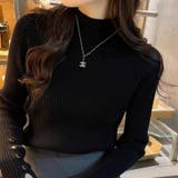 レイヤードにも使いやすいハイネックニット 袖ボタンニット リブニット | COCOMOMO | 詳細画像19