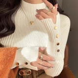 レイヤードにも使いやすいハイネックニット 袖ボタンニット リブニット | COCOMOMO | 詳細画像2
