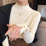 レイヤードにも使いやすいハイネックニット 袖ボタンニット リブニット | COCOMOMO | 詳細画像3