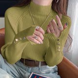 レイヤードにも使いやすいハイネックニット 袖ボタンニット リブニット | COCOMOMO | 詳細画像9