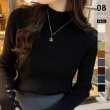 ブラック | レイヤードにも使いやすいハイネックニット 袖ボタンニット リブニット | COCOMOMO