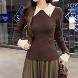 ブラウン | 襟付きニット リブニット レイヤード風 | COCOMOMO