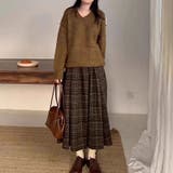 チェックスカート プリーツスカート ロングスカート | COCOMOMO | 詳細画像3 