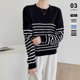 ブラック | ボーダーニット クルーネック ニットセーター | COCOMOMO