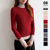 レッド | レイヤード風ニット 配色ニット タートルネック | COCOMOMO