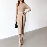 バイカラータイトワンピース ニットワンピース リボンワンピース | COCOMOMO | 詳細画像2 