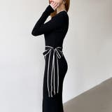 バイカラータイトワンピース ニットワンピース リボンワンピース | COCOMOMO | 詳細画像24 