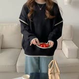 配色ステッチニット ドロップショルダー ニットセーター | COCOMOMO | 詳細画像11