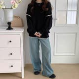 配色ステッチニット ドロップショルダー ニットセーター | COCOMOMO | 詳細画像14