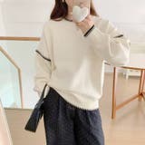 配色ステッチニット ドロップショルダー ニットセーター | COCOMOMO | 詳細画像2