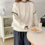 配色ステッチニット ドロップショルダー ニットセーター | COCOMOMO | 詳細画像4