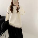 配色ステッチニット ドロップショルダー ニットセーター | COCOMOMO | 詳細画像6