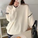 配色ステッチニット ドロップショルダー ニットセーター | COCOMOMO | 詳細画像7