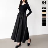 ブラック | ふんわり大人フェミニンなドッキングワンピース ロングワンピース ワンピース | COCOMOMO