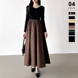 ブラック.ダークブラウン | ふんわり大人フェミニンなドッキングワンピース ロングワンピース ワンピース | COCOMOMO