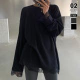 ブラック | レースカットソー レイヤードトップス レーストップス | COCOMOMO